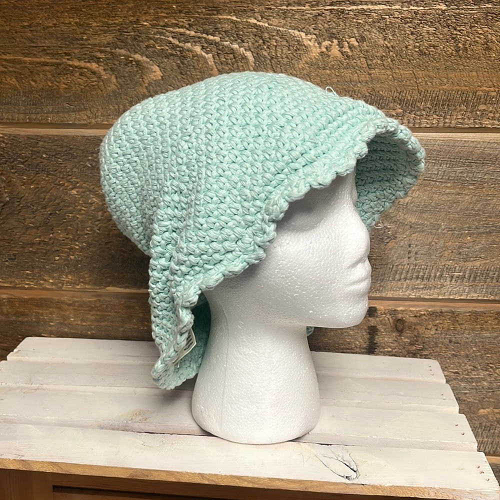 Free People NWT Seafoam Green Blue Crochet Knit Floppy Hat
